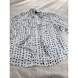 Worthington Button Up Polka Dot Blouse Extra Small With Neck Tie